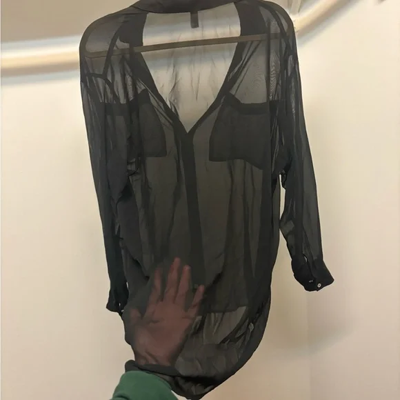 Sheer Black Button-Up Blouse - Picture 5 of 5